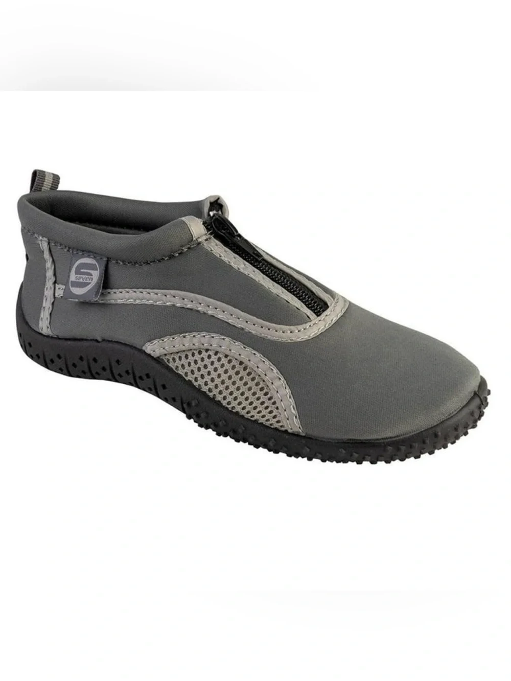Kids S7 Aqua Socks Wave Water Shoes Gray Zipper Slip-On Pool Beach - Size 12